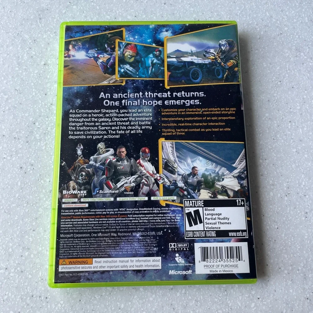 Mass Effect Microsoft Xbox 360 RPG Video Game BioWare NTSC Complete CIB